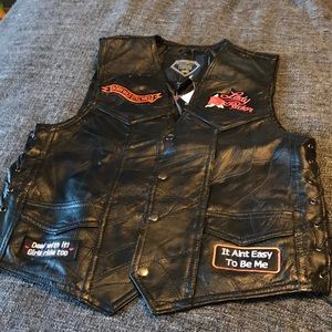 Black leather bikers vest